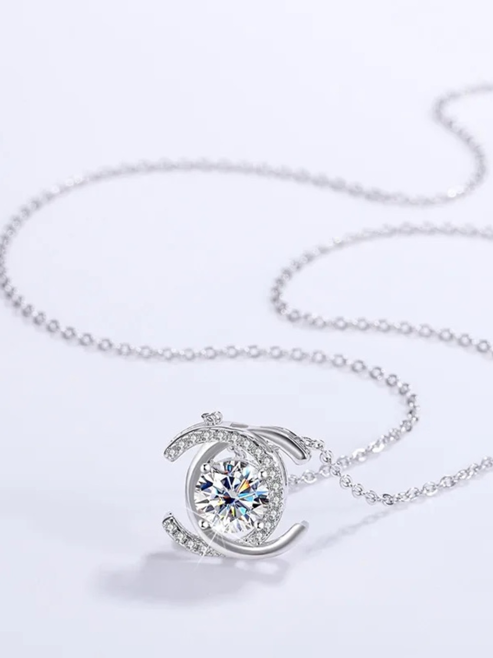 GRA Mossanite 100% Supreme Diamond Quality Round Pend Silver Necklace - 6.5m 1ct